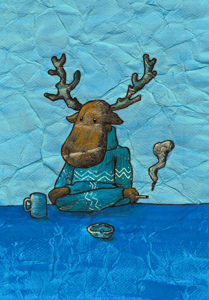 crumpled reindeer coffee illustration by tostoini