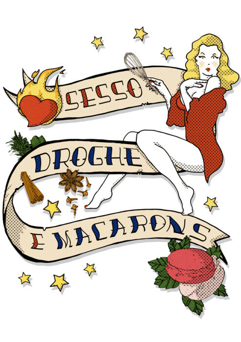 Cover art for Sesso Droghe e Macarons by Roberta Deiana, Sperling & Kupfer illustration by Tostoini
