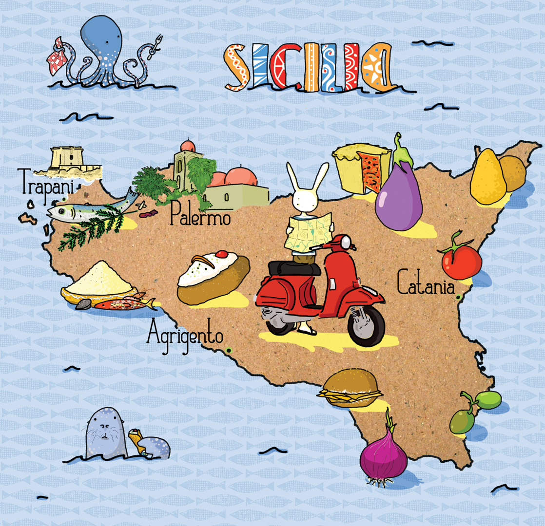 Sicilia Saporita in Scooter Jamie Magazine illustration by Tostoini