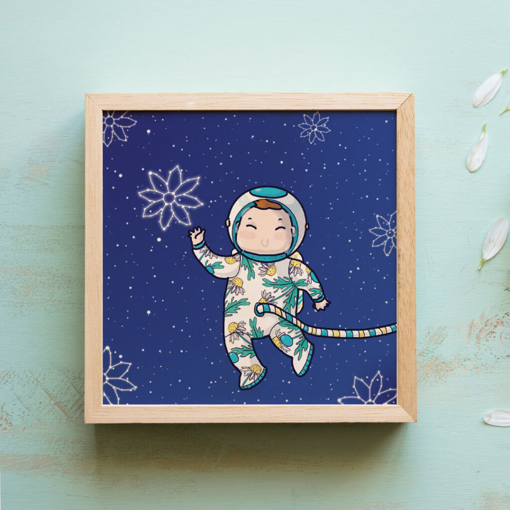 daisy the astronaut framed custom made illustration tostoini