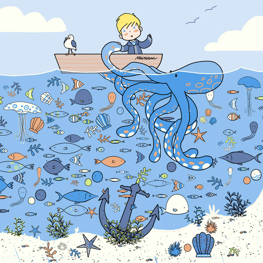 Sea creatures nautical illustration for Miriam